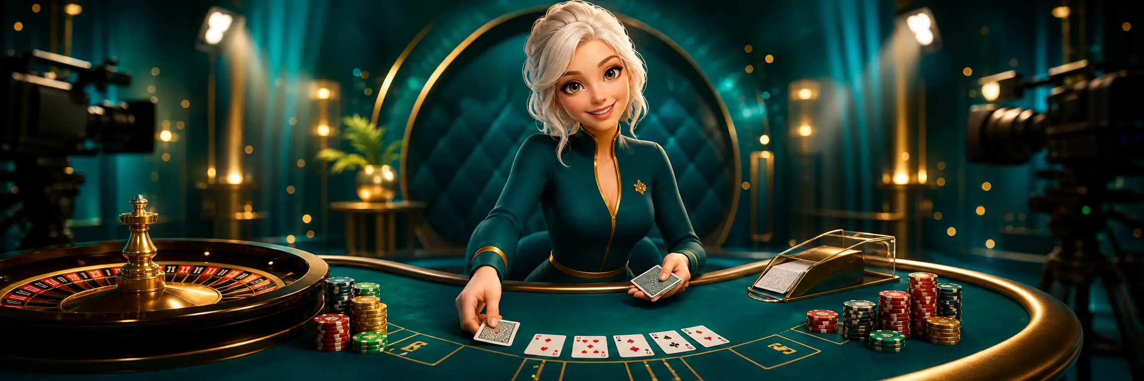 22Bet live casino: a dealer at a live table, roulette and card tables